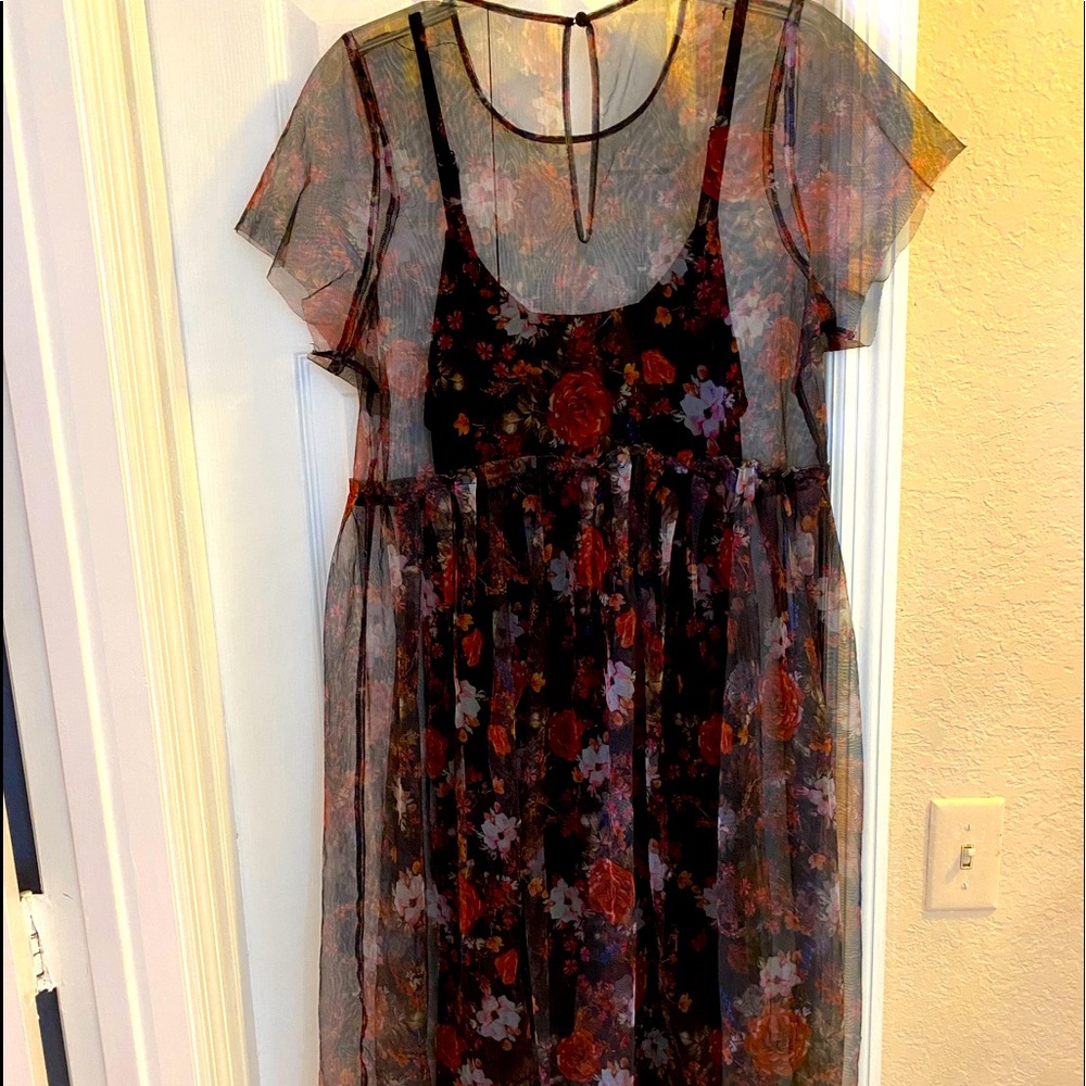 Torrid Tank Top Dress w/Floral Sheer Short Sleeve Overlay~Size 1